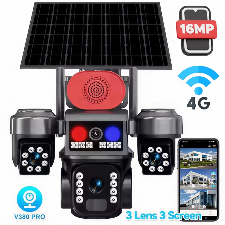 СОЛАРНА ОХРАНИТЕЛНА КАМЕРА SUNVISION – 16 MP, 3 ОБЕКТИВА, АЛАРМА , 4G – SIM карта , МОДЕЛ 28-73