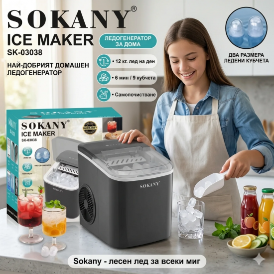 Ледогенератор 12 кг лед SOKANY SK-03038 Машина за лед Ледогенератор 12 кг лед SOKANY SK-03038 Машина за лед