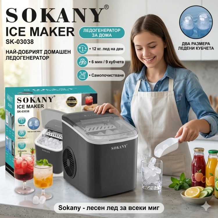 Ледогенератор 12 кг лед SOKANY SK-03038 Машина за лед Ледогенератор 12 кг лед SOKANY SK-03038 Машина за лед