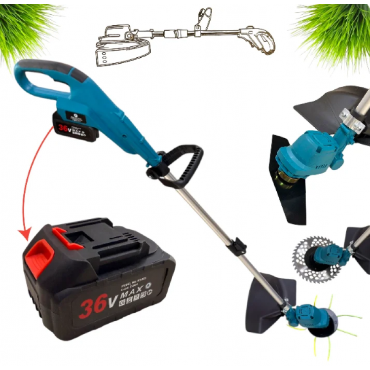 Акумулаторен Тример за Трева с Корда 36V 8,0AH с 2 батерии 26 см Професионален