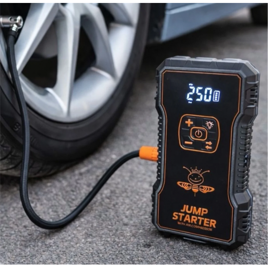 Голям Стартерен Бустер за Автомобил Външна Батерия POWER BANK 12V JUMP STARTER Стартер за Акумулатор Подаване на Ток 4в1 с Компресор и Фенер Голям Стартерен Бустер за Автомобил Външна Батерия POWER BANK 12V JUMP STARTER Стартер за Акумулатор Подаване на Ток 4в1 с Компресор и Фенер