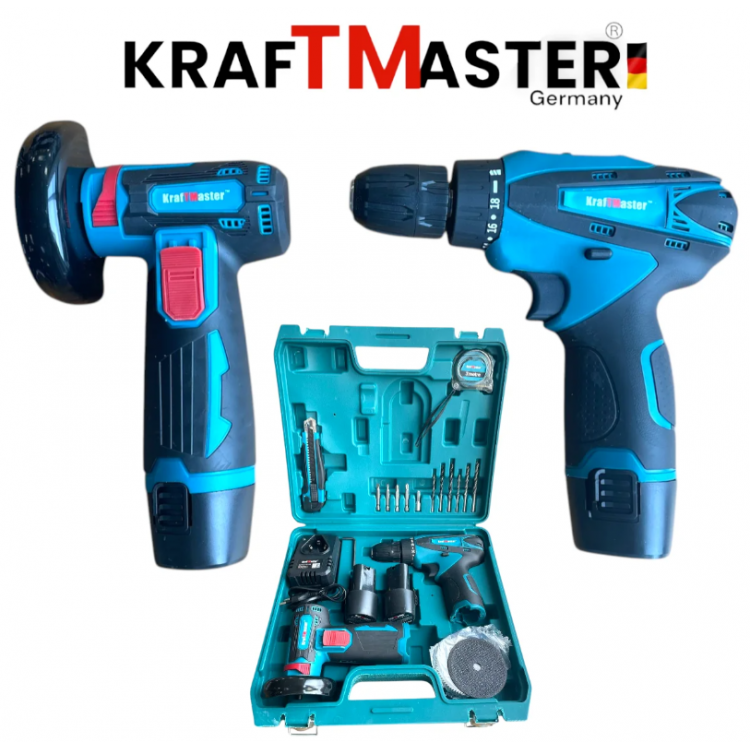 Комплект акумулаторен ударен винтоверт + мини ъглошлайф KRAFTMASTER 24V Комплект акумулаторен ударен винтоверт + мини ъглошлайф KRAFTMASTER 24V