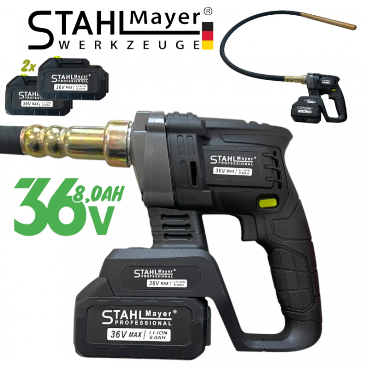 Акумулаторен вибратор за бетон STAHLMAYER 36V, с 2 батерии и зарядно Акумулаторен вибратор за бетон STAHLMAYER 36V, с 2 батерии и зарядно
