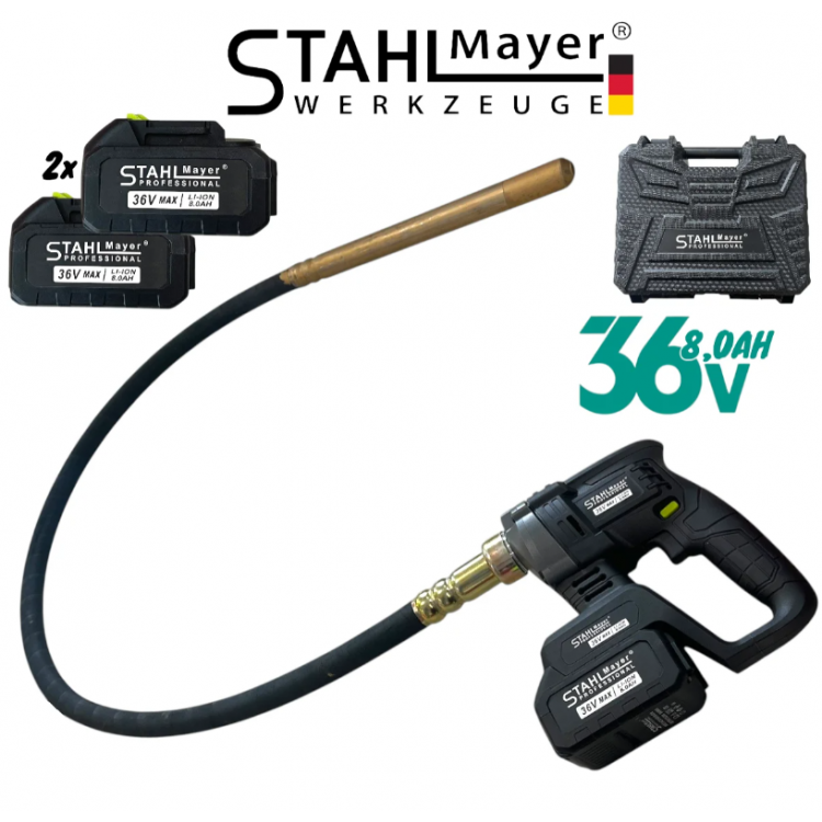 Акумулаторен вибратор за бетон STAHLMAYER 36V, с 2 батерии и зарядно Акумулаторен вибратор за бетон STAHLMAYER 36V, с 2 батерии и зарядно