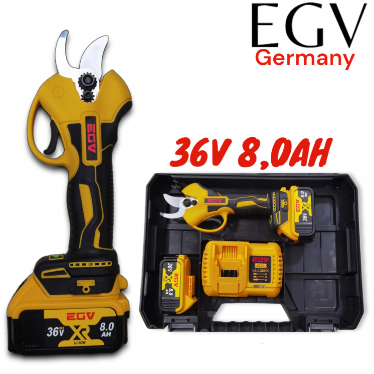 Немска Акумулаторна Лозарска Ножица EGV PRO 36V 8,0AH Градинска Резачка 33мм Немска Акумулаторна Лозарска Ножица EGV PRO 36V 8,0AH Градинска Резачка 33мм