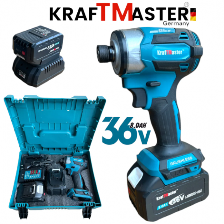 Ударен Винтоверт Импакт 36V 8,0AH KRAFT MASTER 850Nm 2 Батерии Ударен Винтоверт Импакт 36V 8,0AH KRAFT MASTER 850Nm 2 Батерии