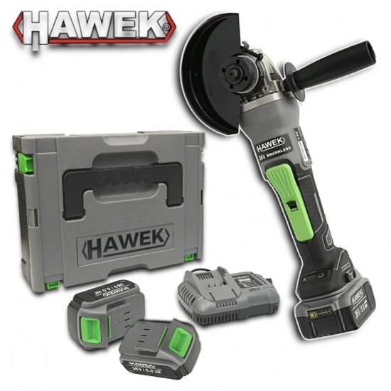 БЕЗЧЕТКОВ ЪГЛОШЛАЙФ АКУМУЛАТОРЕН HAWEK 36V + 2 БАТЕРИИ 5AH И ЗАРЯДНО С КУФАР