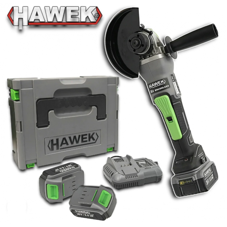 БЕЗЧЕТКОВ ЪГЛОШЛАЙФ АКУМУЛАТОРЕН HAWEK 36V + 2 БАТЕРИИ 5AH И ЗАРЯДНО С КУФАР БЕЗЧЕТКОВ ЪГЛОШЛАЙФ АКУМУЛАТОРЕН HAWEK 36V + 2 БАТЕРИИ 5AH И ЗАРЯДНО С КУФАР