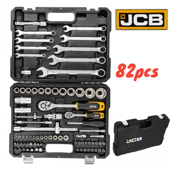 Гедоре Професионално 82 части JCB 1/2 и 1/4 J-4821-5 Хром Ванадиева Стомана
