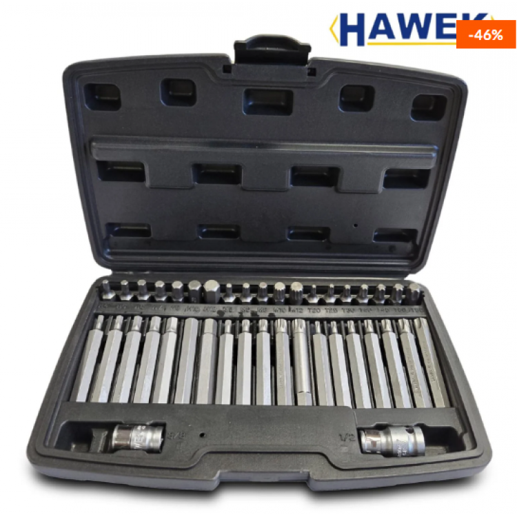 Комплект битове-накрайници HAWEK Hex, XZN и Torx – 40 броя Комплект битове-накрайници HAWEK Hex, XZN и Torx – 40 броя
