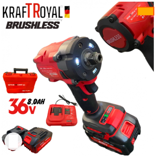 Комплект Акумулаторен гайковерт/импакт ударен Kraft 36V 8Ah 850 N/m + Акумулаторен ъглошлайф 36V 8Ah 125 мм KraftRoyal Комплект Акумулаторен гайковерт/импакт ударен Kraft 36V 8Ah 850 N/m + Акумулаторен ъглошлайф 36V 8Ah 125 мм KraftRoyal