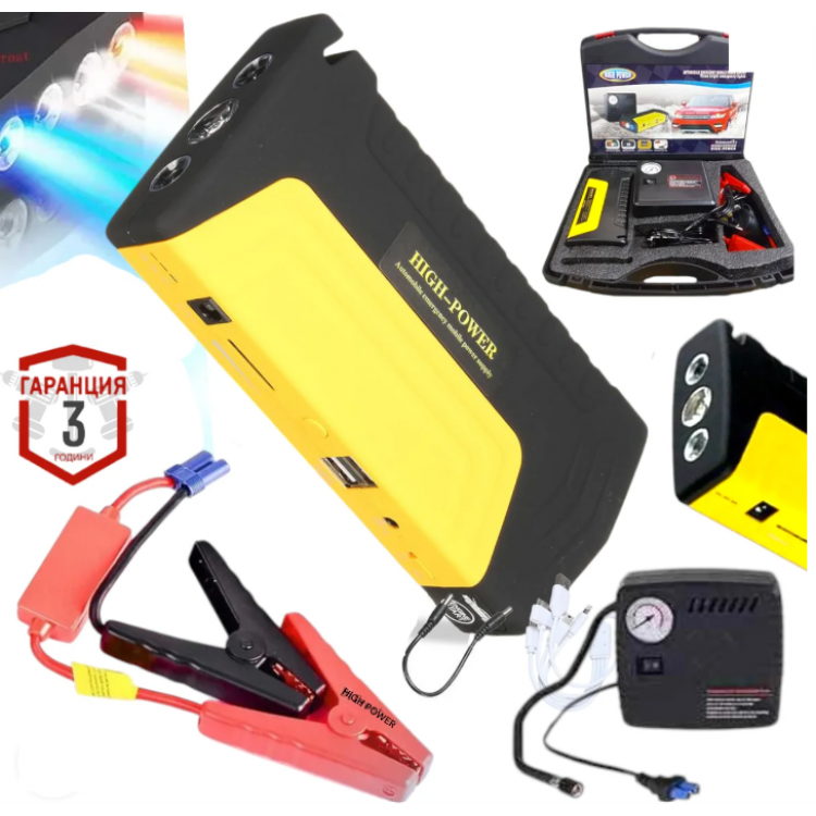 Стартерно устройство starter подаване ток бустер PowerBank с компресор и фенер Стартерно устройство starter подаване ток бустер PowerBank с компресор и фенер