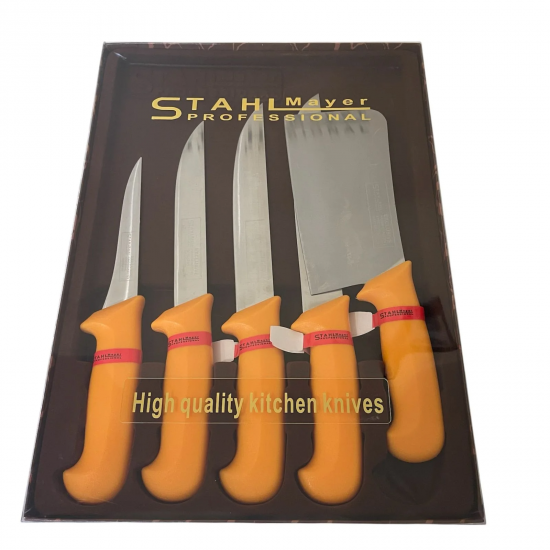 Комплект Професионални Месарски Ножове и Сатър 5 броя STAHLMAYER Exclusive + Подарък Комплект Професионални Месарски Ножове и Сатър 5 броя STAHLMAYER Exclusive + Подарък