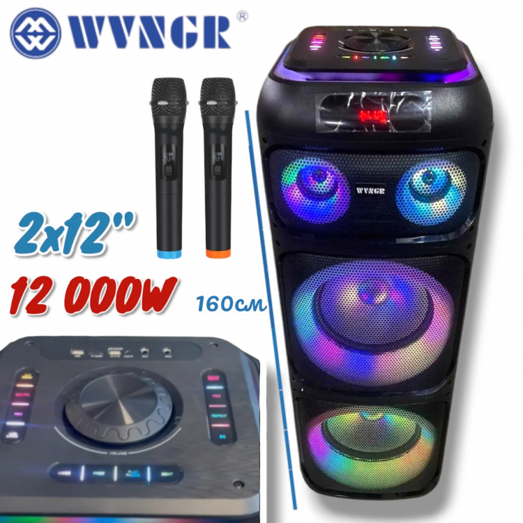Професионална Тонколона BLUETOOTH 12000W WGT-1222 ( 2×12″ инча Караоке Светеща Колона Професионална Тонколона BLUETOOTH 12000W WGT-1222 ( 2×12″ инча Караоке Светеща Колона