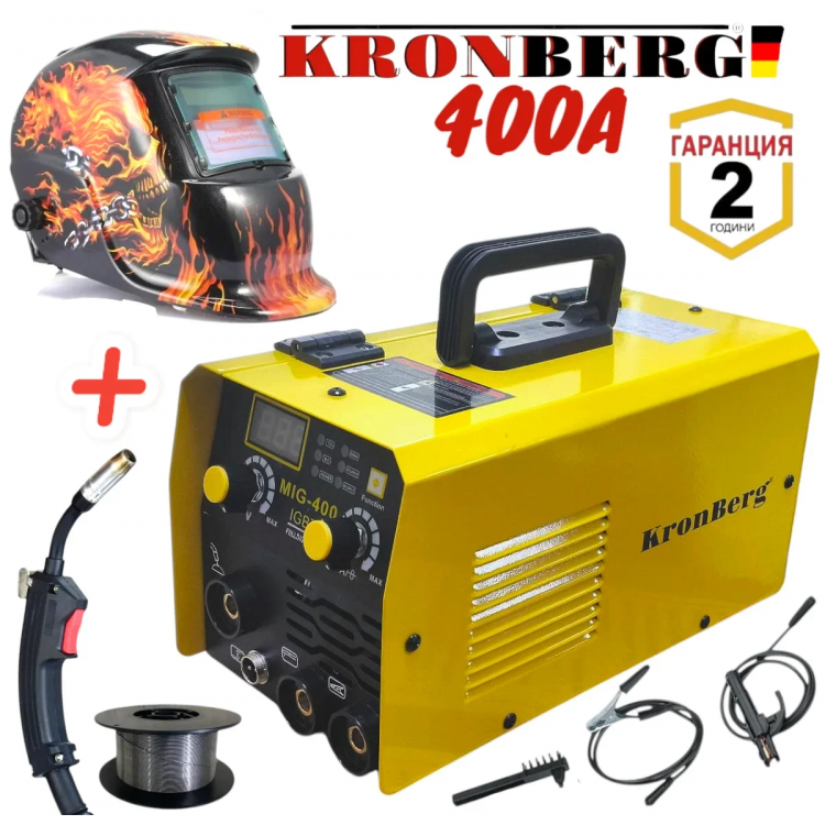Телоподаващо Инверторен Електрожен 400А 2в1 Заваръчна Техника KRONBERG 2в1 + Соларна Маска Шлем Телоподаващо Инверторен Електрожен 400А 2в1 Заваръчна Техника KRONBERG 2в1 + Соларна Маска Шлем