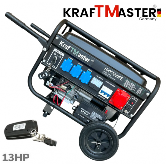 Четиритактов Генератор с Колела и Дистанционно 7.5kW KRAFT MASTER 13к.с 220V 380V 12V