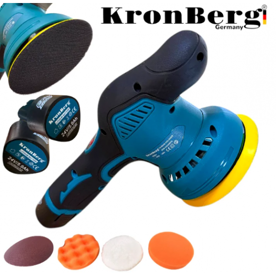 Акумулаторна Полирмашина 24V 5AH KRONBERG 125мм с 2 Батерии и Регулация на Обороти Машина за Полиране и Пастиране