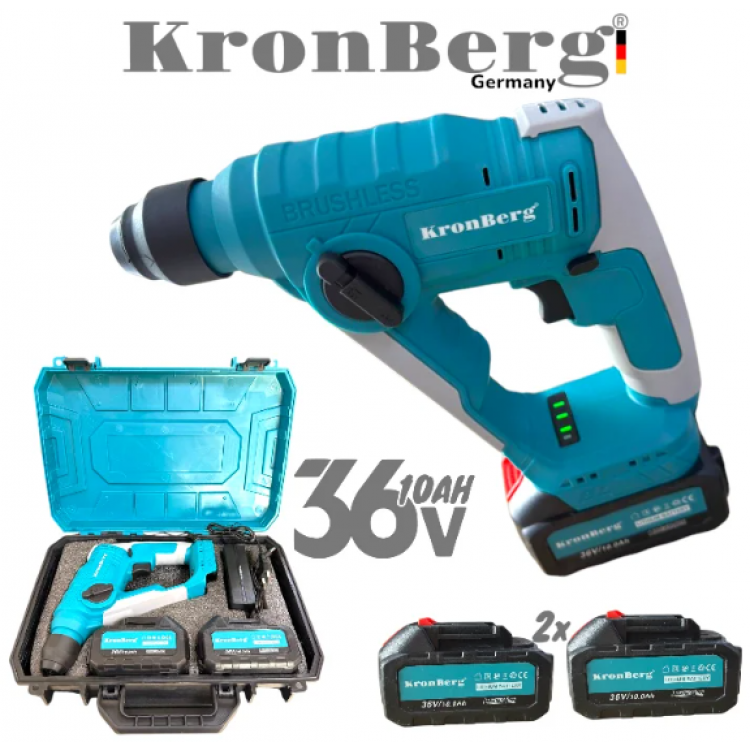 Акумулаторен Професионален Ударен Перфоратор / Бормашина Мини 36V 10AH KRONBERG Мощен и Безчетков с 2 Батерии Зарядно Устройство и Куфар Акумулаторен Професионален Ударен Перфоратор / Бормашина Мини 36V 10AH KRONBERG Мощен и Безчетков с 2 Батерии Зарядно Устройство и Куфар