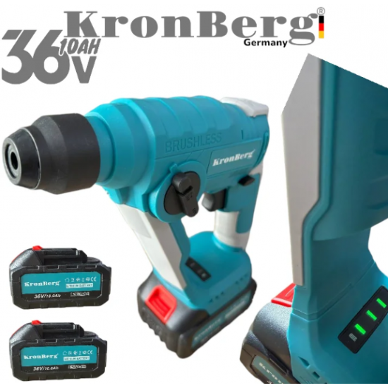Акумулаторен Професионален Ударен Перфоратор / Бормашина Мини 36V 10AH KRONBERG Мощен и Безчетков с 2 Батерии Зарядно Устройство и Куфар Акумулаторен Професионален Ударен Перфоратор / Бормашина Мини 36V 10AH KRONBERG Мощен и Безчетков с 2 Батерии Зарядно Устройство и Куфар