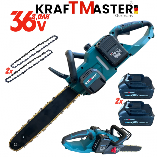 Акумулаторен Верижен Трион Резачка 40см за Дърва KRAFTMASTER 2 Батерии и Зарядно Устройство Акумулаторен Верижен Трион Резачка 40см за Дърва KRAFTMASTER 2 Батерии и Зарядно Устройство