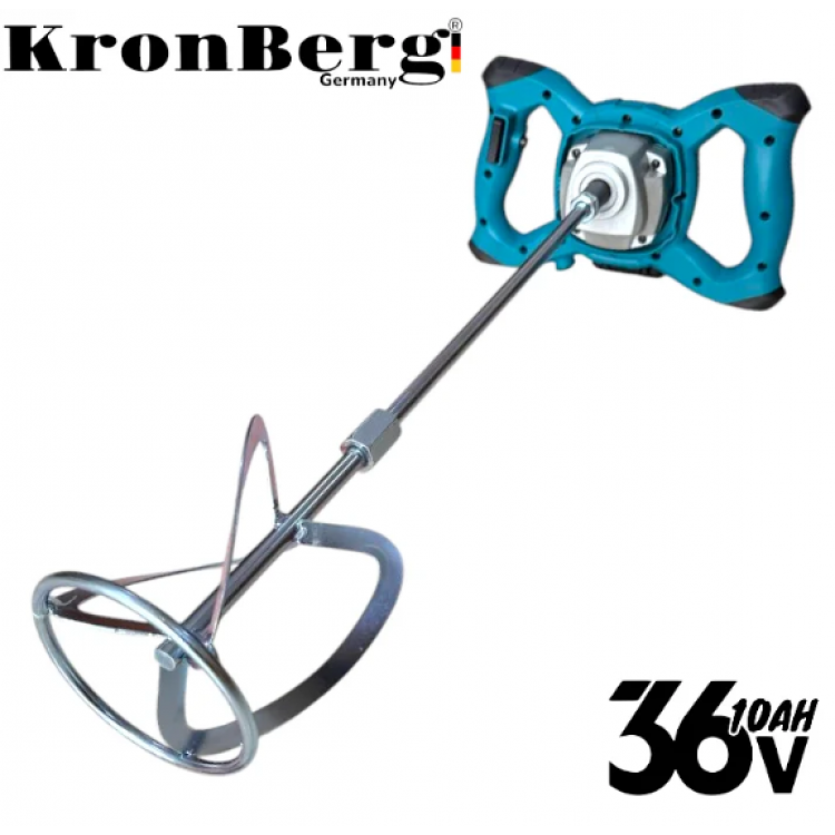 Акумулаторен Mиксер Бъркалка за Бетон Боя и Мазилки Цимент KRONBERG 36V 10AH Безчетков с 2 батерии Акумулаторен Mиксер Бъркалка за Бетон Боя и Мазилки Цимент KRONBERG 36V 10AH Безчетков с 2 батерии