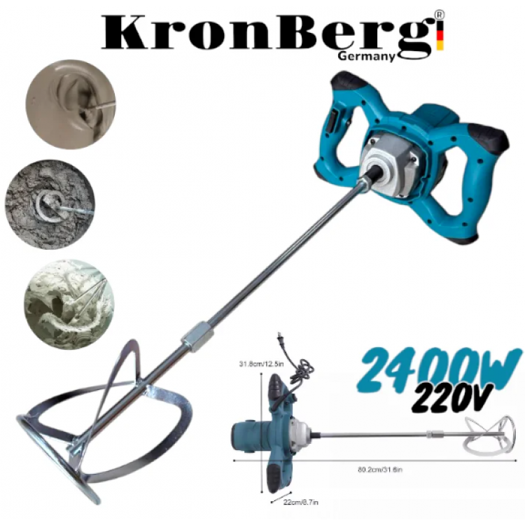 Строителен Миксер за Бетон Бъркалка за Цимент Лепило Боя и др. KRONBERG 2400W 220V Строителен Миксер за Бетон Бъркалка за Цимент Лепило Боя и др. KRONBERG 2400W 220V