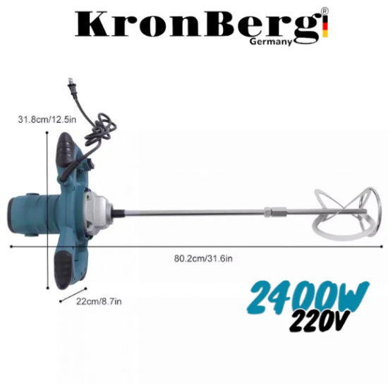 Строителен Миксер за Бетон Бъркалка за Цимент Лепило Боя и др. KRONBERG 2400W 220V Строителен Миксер за Бетон Бъркалка за Цимент Лепило Боя и др. KRONBERG 2400W 220V