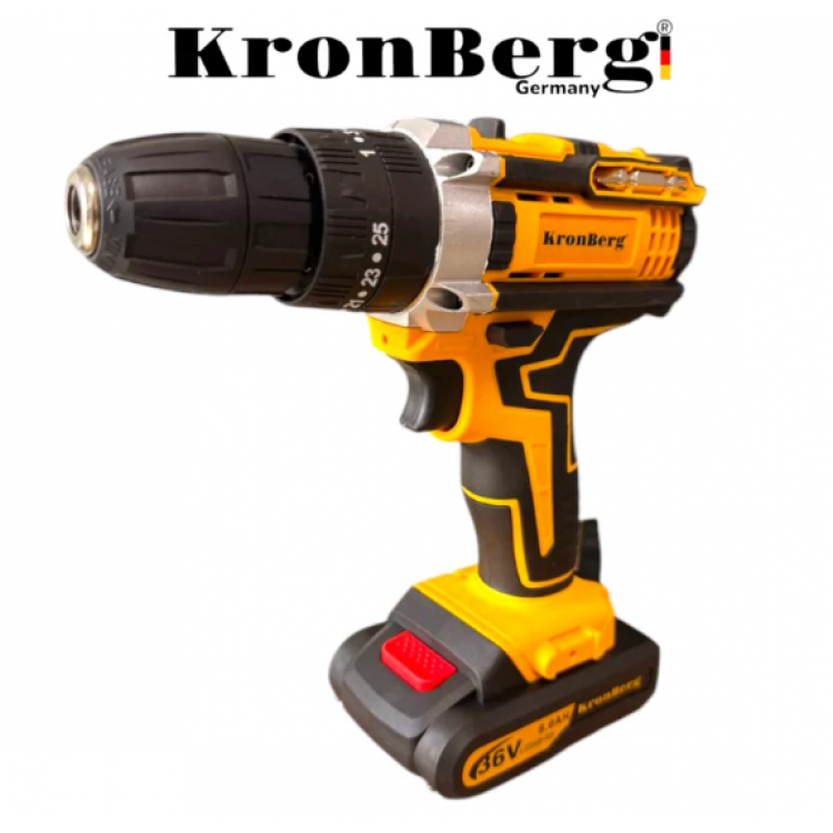 Акумулаторен Безчетков Ударен Винтоверт (Бормашина) KRONBERG 36V 8AH 2 Батерии и Зарядно в Куфар