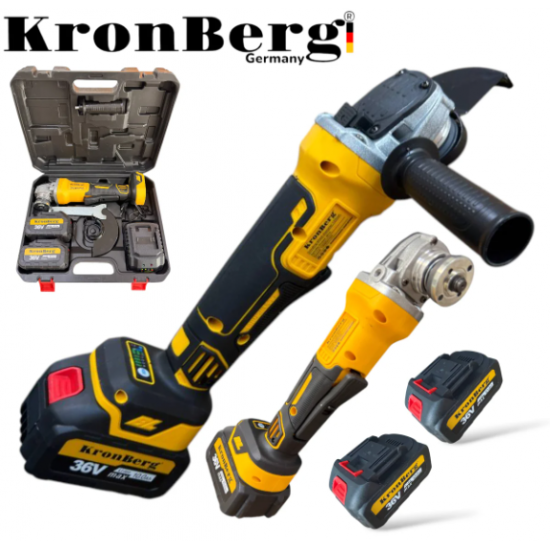 Безчетков Акумулаторен Ъглошлайф Безжичен KRONBERG 125мм 36V 10Ah 2 Батерии и Зарядно Устройство в Куфар 