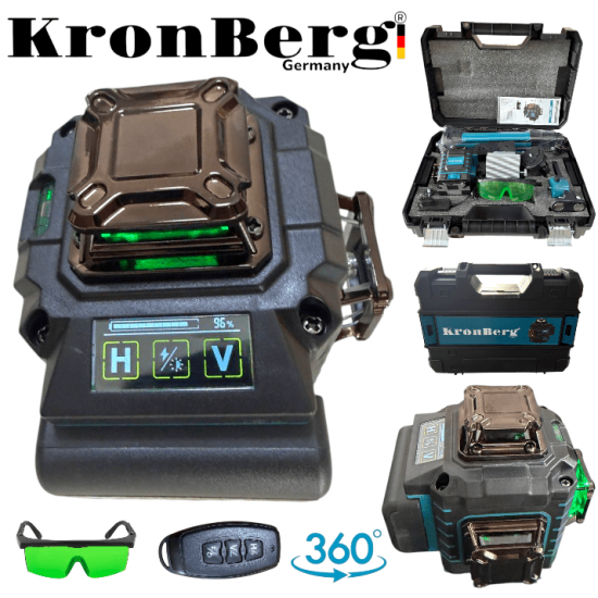 4D Лазерен Нивелир с 360 Градуса16 линии LCD Дисплей KRONBERG със стойка 4D Лазерен Нивелир с 360 Градуса16 линии LCD Дисплей KRONBERG със стойка