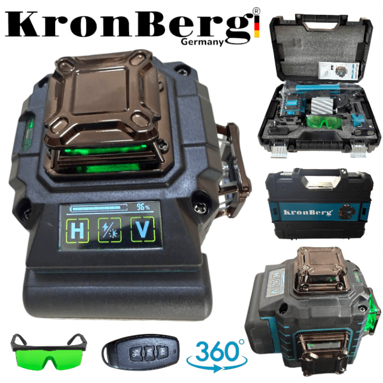 4D Лазерен Нивелир с 360 Градуса16 линии LCD Дисплей KRONBERG със стойка 4D Лазерен Нивелир с 360 Градуса16 линии LCD Дисплей KRONBERG със стойка