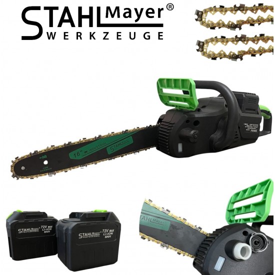 Акумулаторна Верижна Резачка STAHLMAYER 72V 8Ah – 16" 40см Шина, 2 Вериги, Дисплей и Активна Спирачка