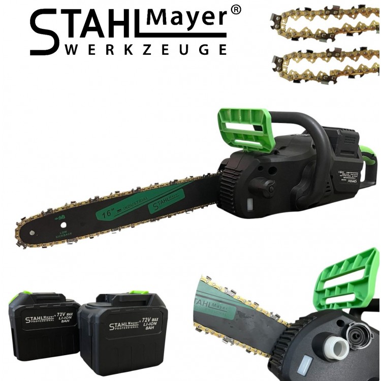 Акумулаторна Верижна Резачка STAHLMAYER 72V 8Ah – 16" 40см Шина, 2 Вериги, Дисплей и Активна Спирачка Акумулаторна Верижна Резачка STAHLMAYER 72V 8Ah – 16" 40см Шина, 2 Вериги, Дисплей и Активна Спирачка
