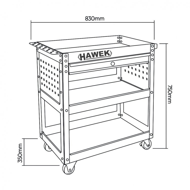 Количка за инструменти HAWEK с 3 рафта и 1 чекмедже , HW-1191