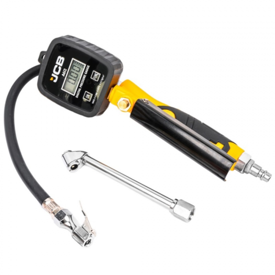 Пневматичен пистолет за помпане на гуми с дигитален манометър JCB Пневматичен пистолет за помпане на гуми с дигитален манометър JCB