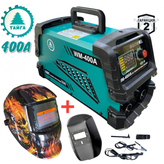 Инверторен Електрожен 400А С Дисплей ТАЙГА голям INVERTER + Соларна Маска Шлем 2025г.