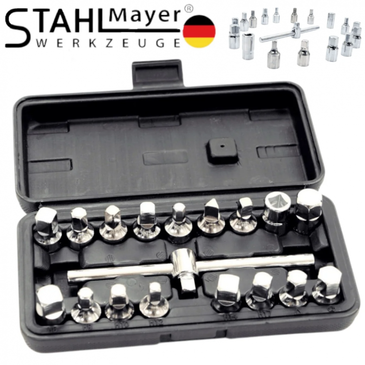 КОМПЛЕКТ КЛЮЧОВЕ ЗА ПРОБКИ НА КАРТЕР 18 ЧАСТИ STAHLMAYER КОМПЛЕКТ КЛЮЧОВЕ ЗА ПРОБКИ НА КАРТЕР 18 ЧАСТИ STAHLMAYER