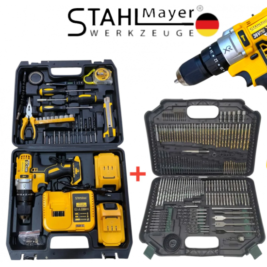 Винтоверт Акумулаторен Безчетков 36V 8,0AH STAHLMAYER + Битове Свредла Накрайници Комплект 246 части ПРОМО Винтоверт Акумулаторен Безчетков 36V 8,0AH STAHLMAYER + Битове Свредла Накрайници Комплект 246 части ПРОМО