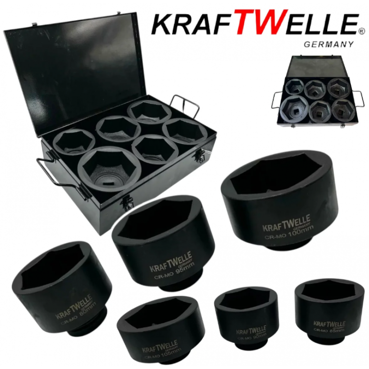 Комплект ударни вложки 6 части 1" (80-105мм) KRAFTWELLE Комплект ударни вложки 6 части 1" (80-105мм) KRAFTWELLE