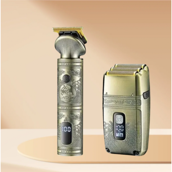 2в1 Професионален Комплект VGR V-649 Тример Машинка и Самобръсначка Шейвър Златен 4 Приставки Метален Корпус за Коса и Брада Бръснене