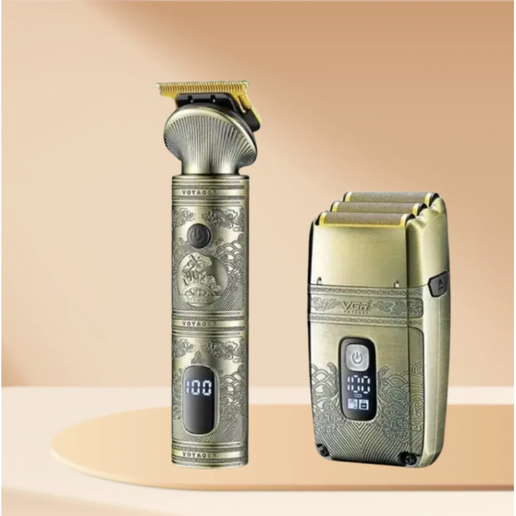 2в1 Професионален Комплект VGR V-649 Тример Машинка и Самобръсначка Шейвър Златен 4 Приставки Метален Корпус за Коса и Брада Бръснене