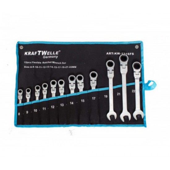 Звездогаечни тресчотни ключове 8-22мм KrafTWelle с чупещо рамо Звездогаечни тресчотни ключове 8-22мм KrafTWelle с чупещо рамо