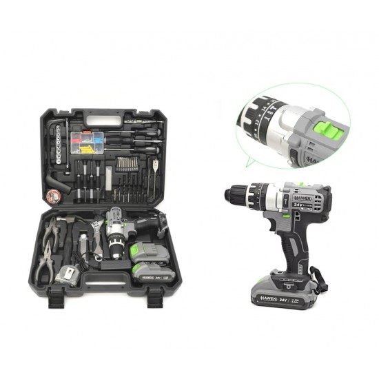 Акумулаторен Ударен Винтоверт 24V HAWEK Полша + 111 части Инструменти Акумулаторен Ударен Винтоверт 24V HAWEK Полша + 111 части Инструменти