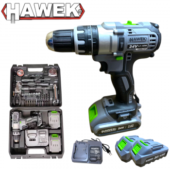 Акумулаторен Ударен Безчетков Винтоверт 24V 4AH HAWEK Полша + 40 части Инструменти