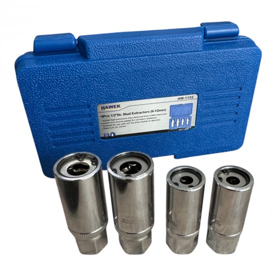 Екстрактори за шпилки к-т 4ч, 6-12mm, вложки шпилковадачи 1/2", HAWEK , HW-1102