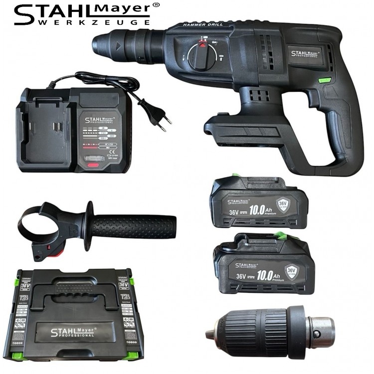Акумулаторен безчетков перфоратор с 2 патронника , 36v 10.0A , STAHLMAYER BLACK PRO Акумулаторен безчетков перфоратор с 2 патронника , 36v 10.0A , STAHLMAYER BLACK PRO
