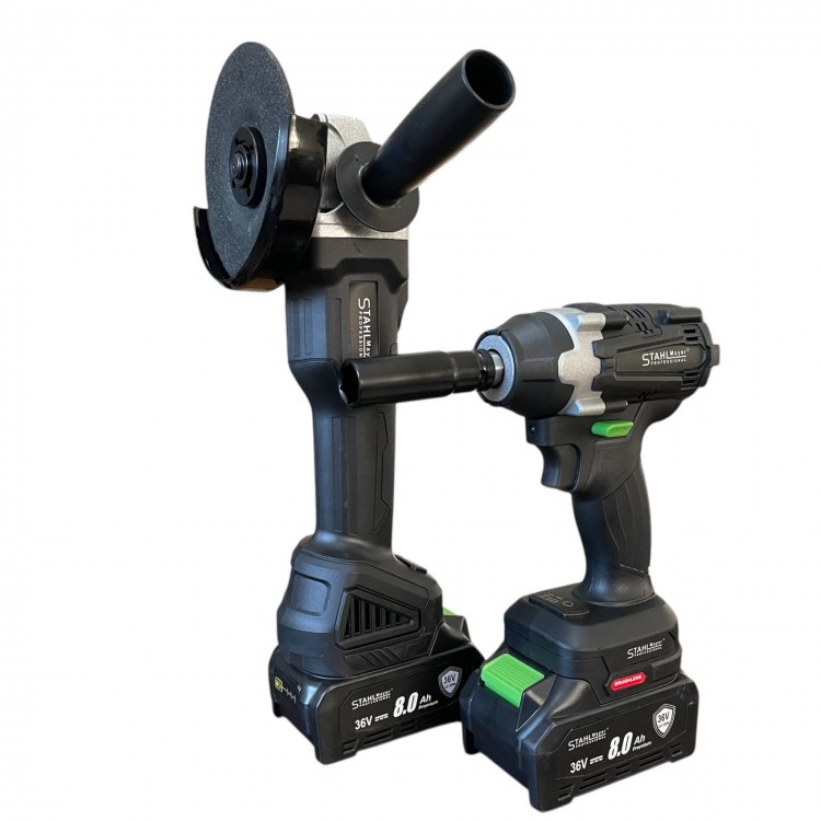 Комплект акумулаторен ъглошлайф и гайковерт 36V 8Ah StahlMayer BLACK PRO Комплект акумулаторен ъглошлайф и гайковерт 36V 8Ah StahlMayer BLACK PRO
